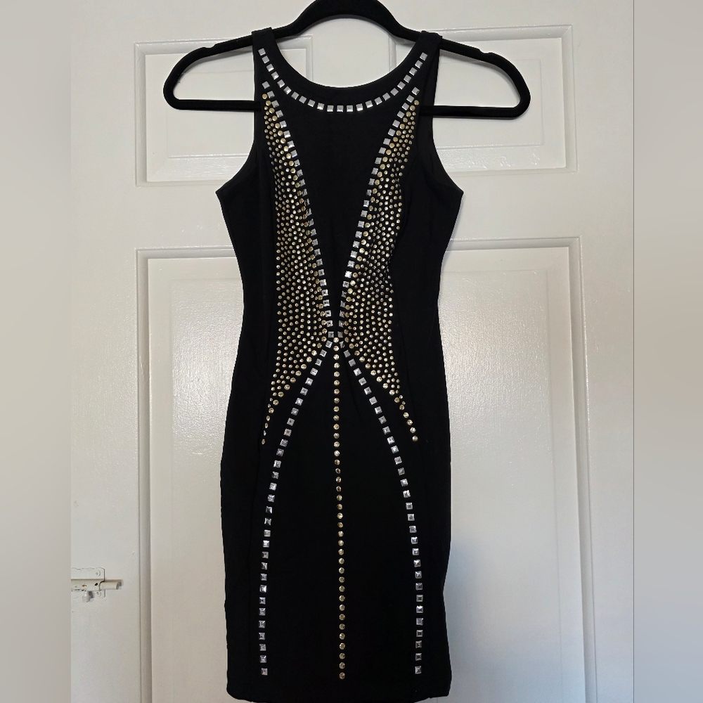 bebe Black Dress with Gold and Silver Accents